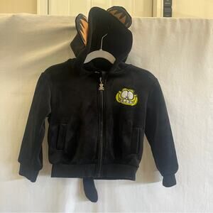 Garfield Full Zip Black Jacket Toddler Medium Hooded Ears Tail Animated Cartoon